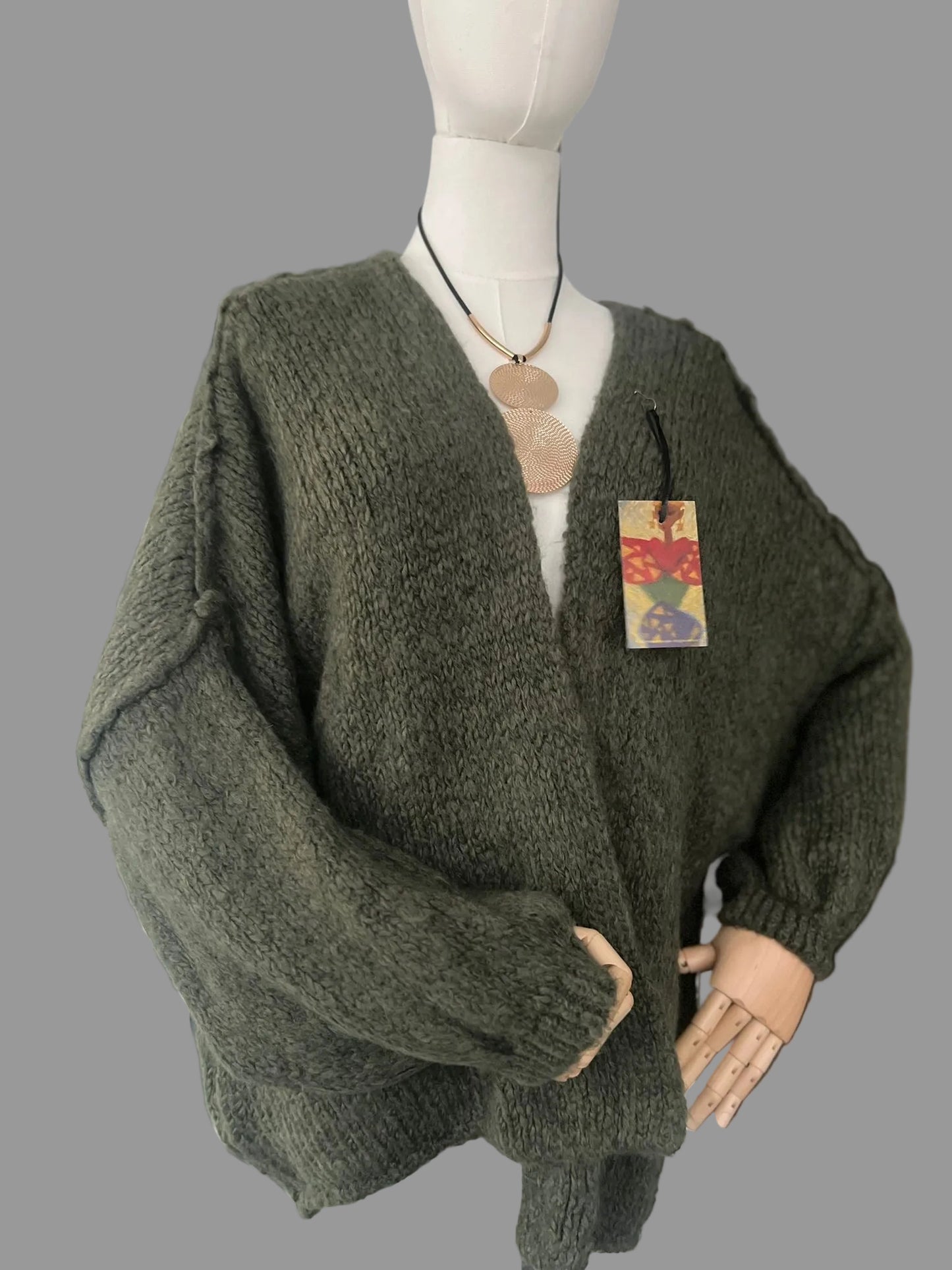 Oversized khaki cardigan