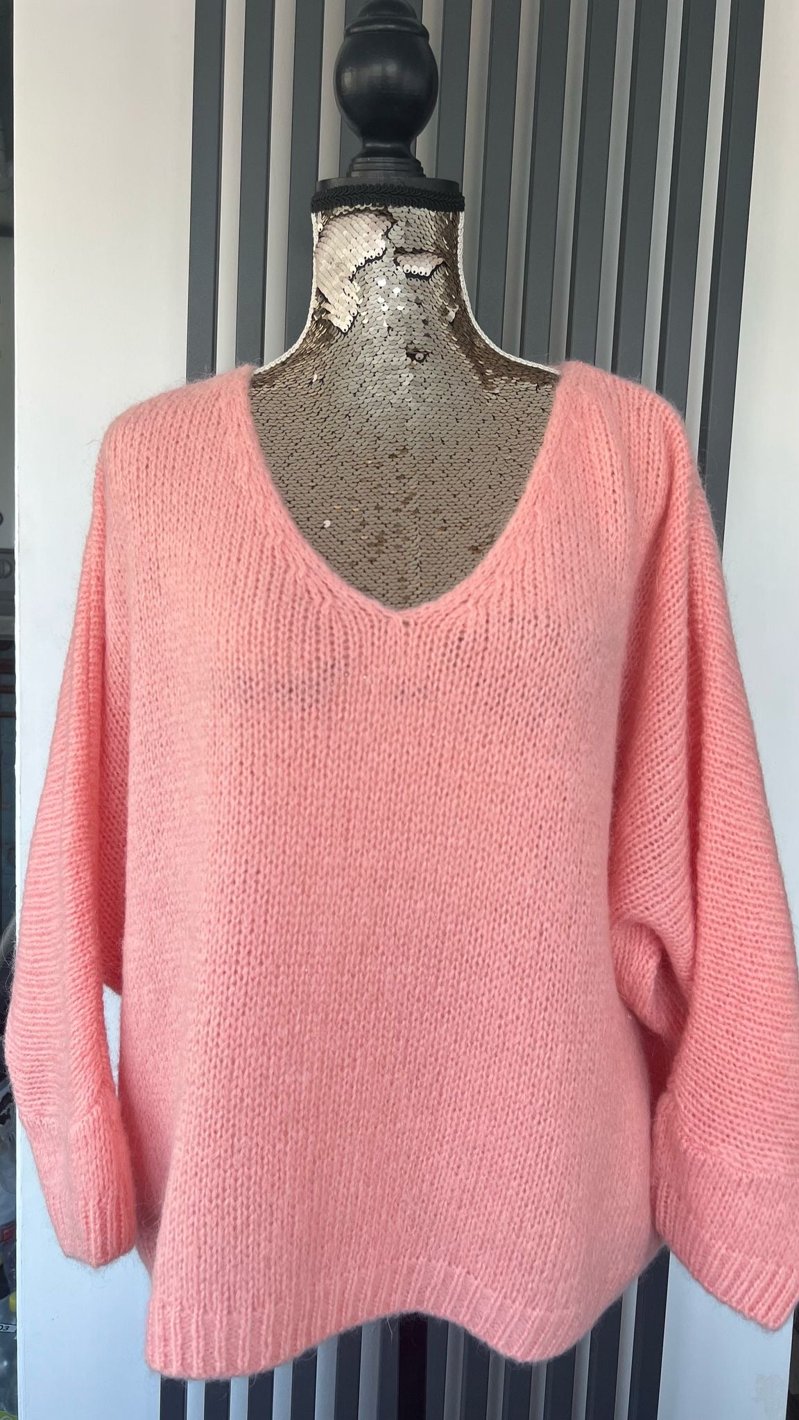 Peach sweater, v-neck mohair jumper