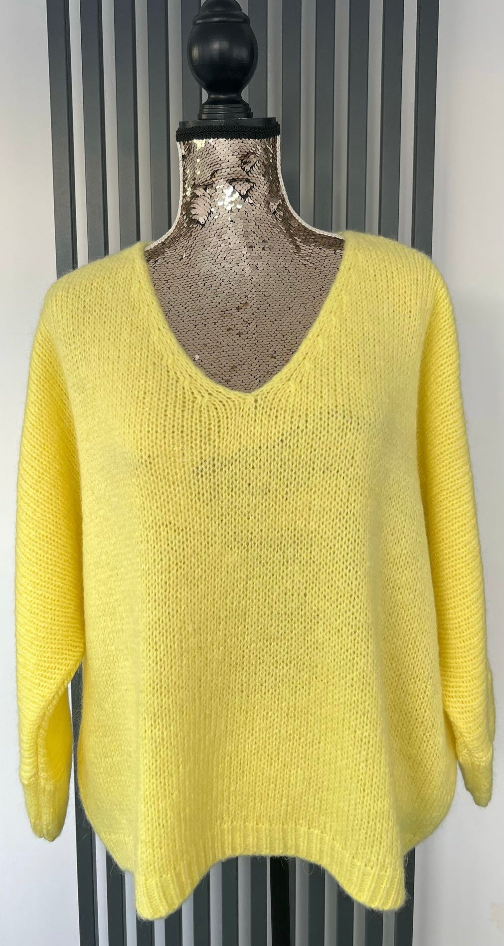 Lemon (yellow) sweater, v-neck mohair jumper