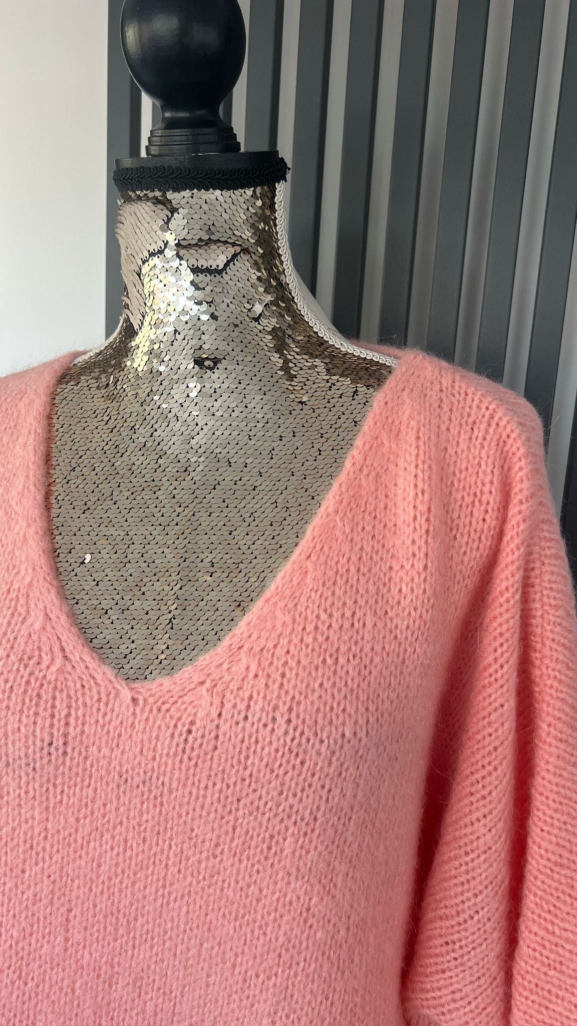 Peach sweater, v-neck mohair jumper