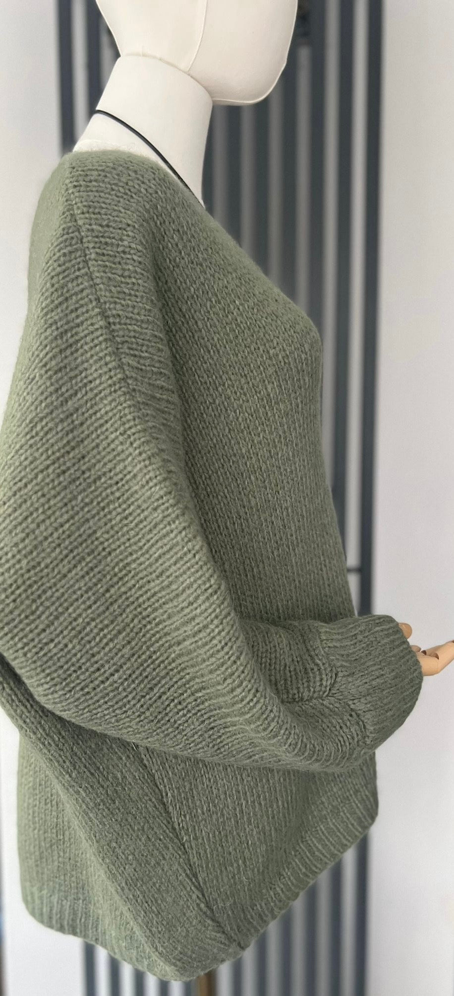 Sage green Mohair mix V-Neck Jumper