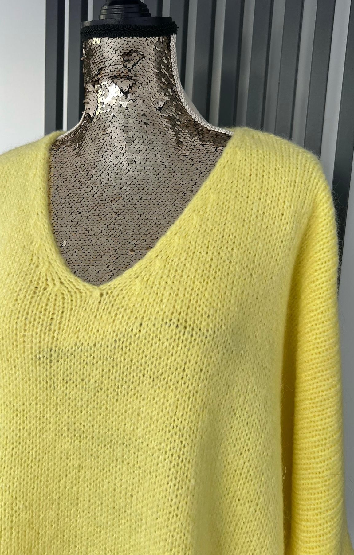 Lemon (yellow) sweater, v-neck mohair jumper