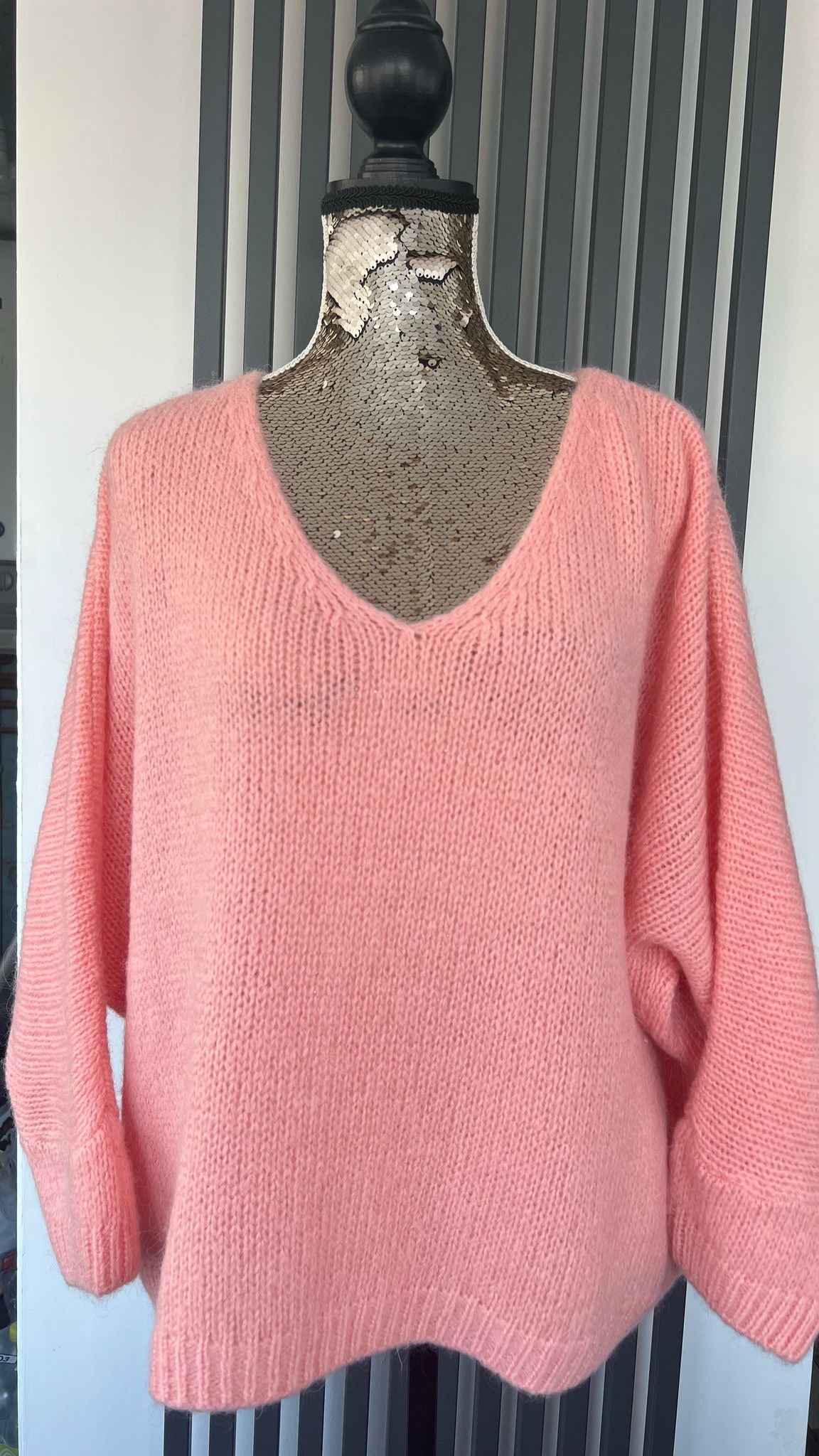 Peach sweater, v-neck mohair jumper