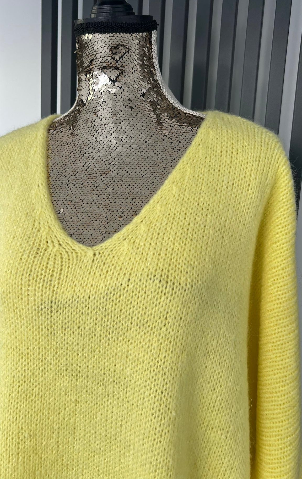 Lemon (yellow) sweater, v-neck mohair jumper