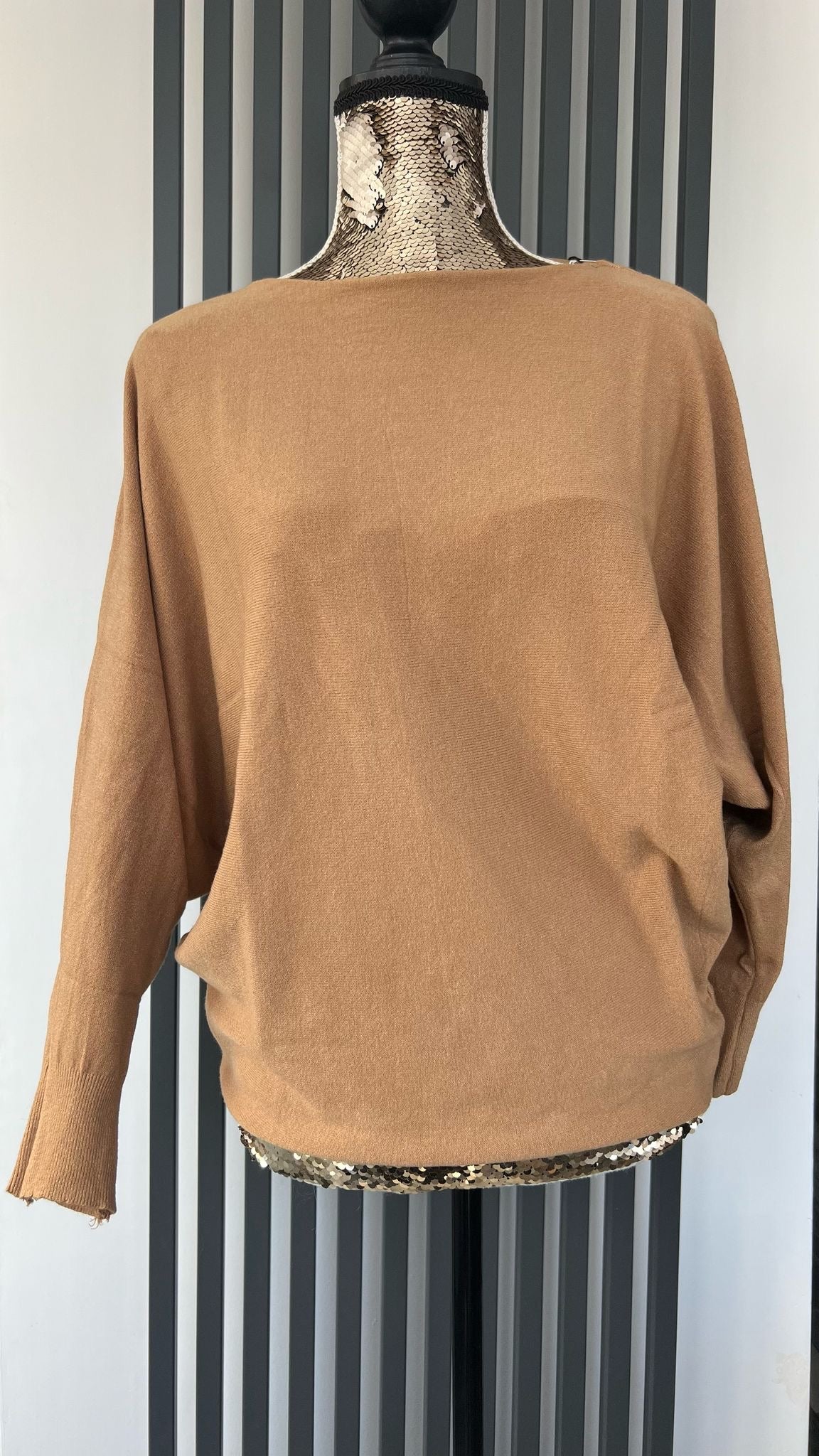 Camel  batwing sleeve jumper