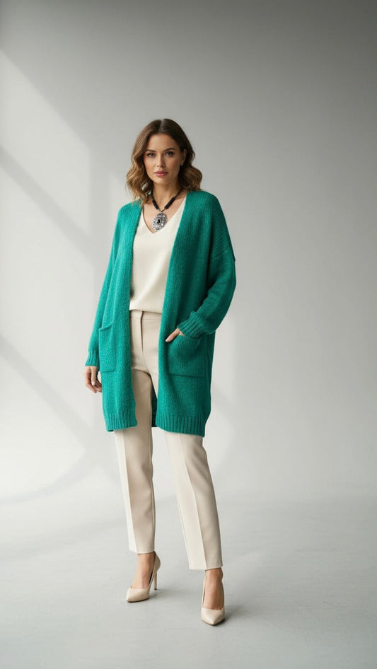 Green mohair cardigan with pockets