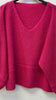 Oversized Mohair V-Neck Jumper - fuchsia