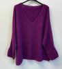 Oversized Mohair V-Neck Jumper - aubergine