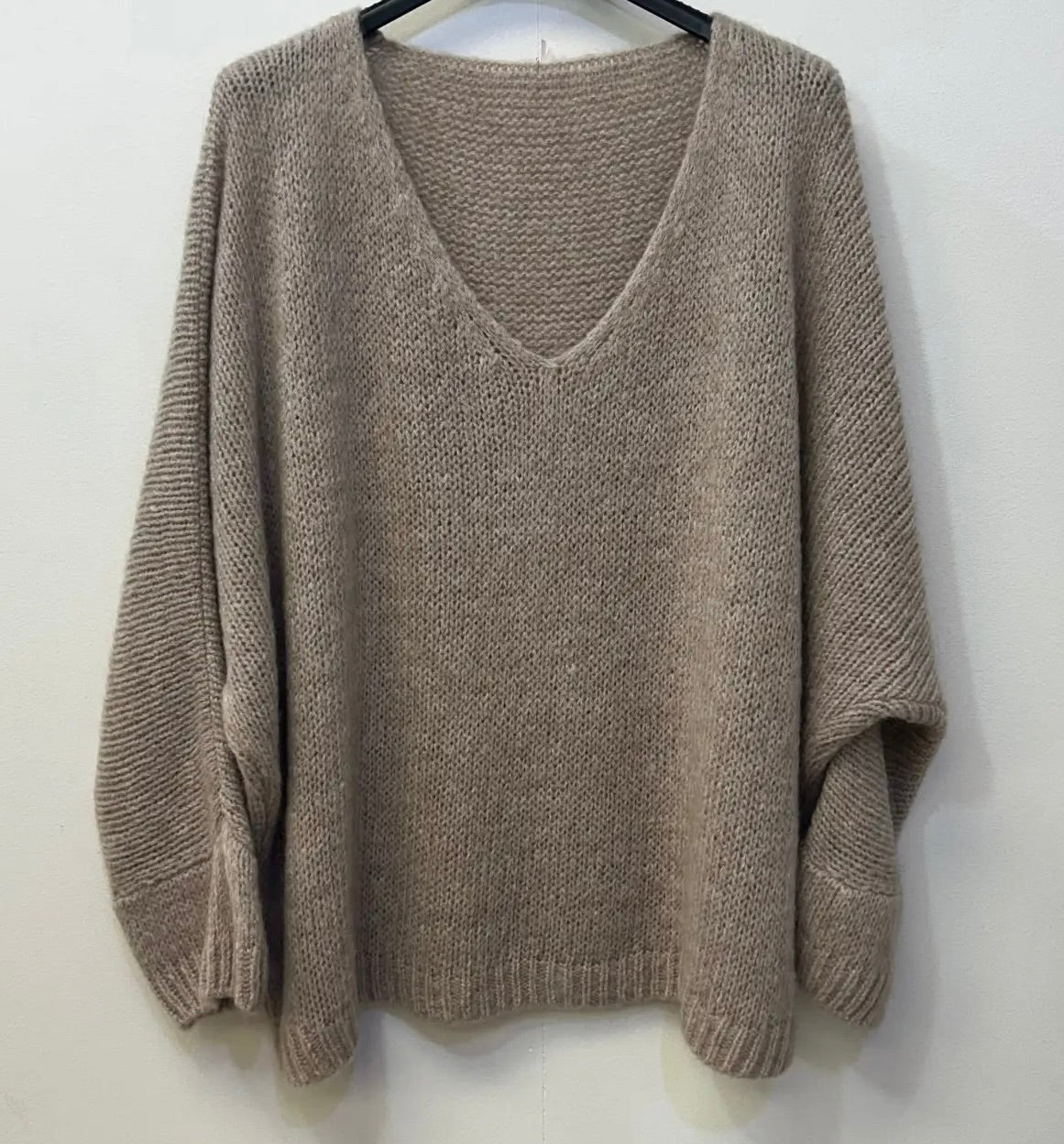 Oversized Mohair V-Neck Jumper - stone