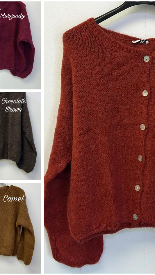 Mohair cardigan - rust, camel, chocolate brown and burgundy