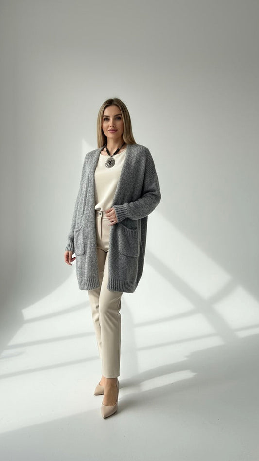 Grey mohair cardigan with pockets