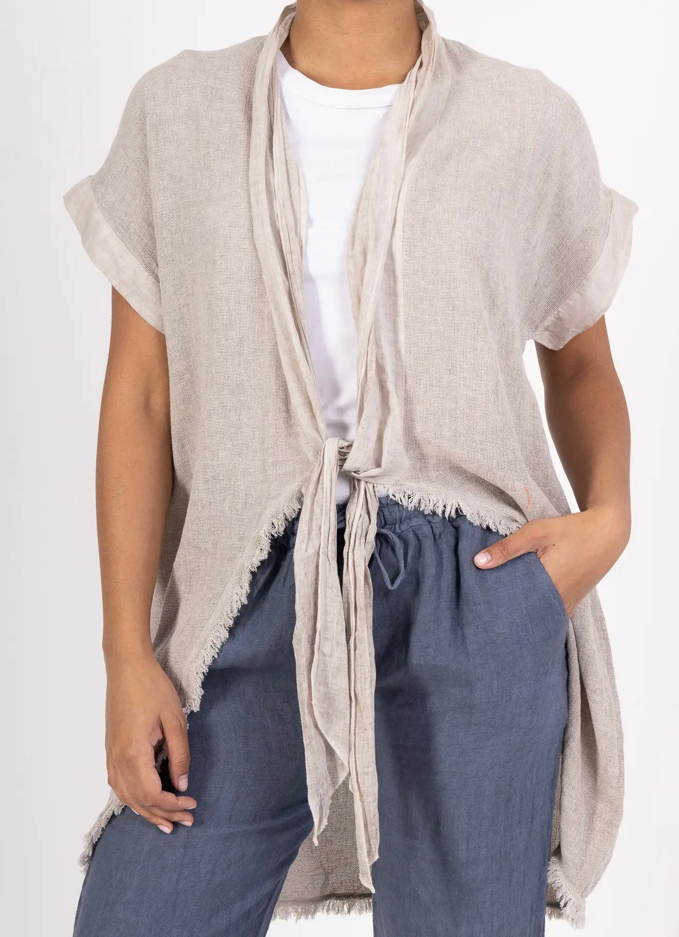 Long oversized cardigan linen vest - 4 colours