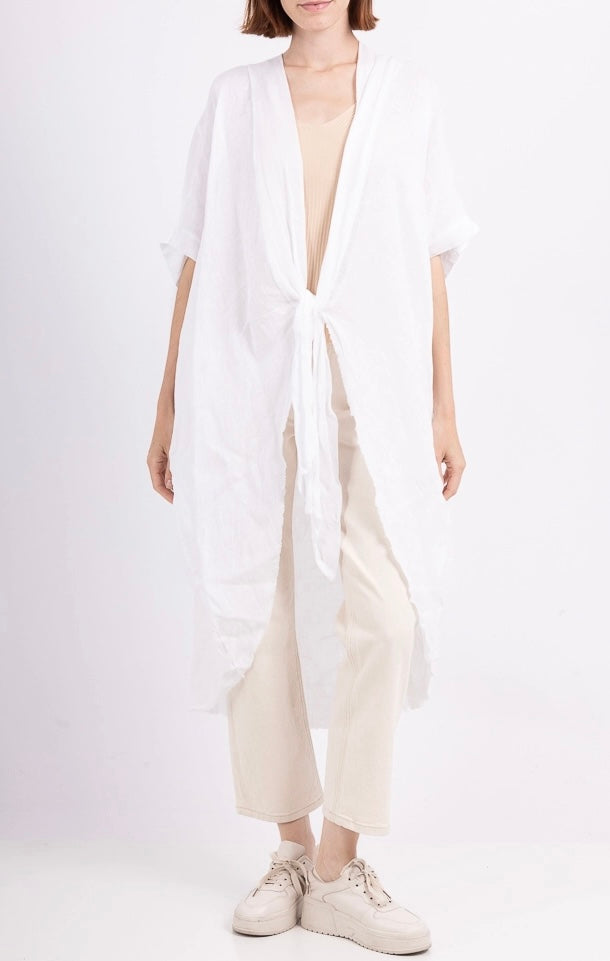 White long oversized cardigan linen vest