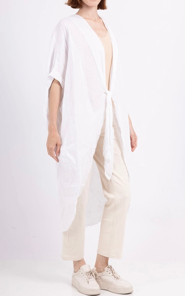 White long oversized cardigan linen vest
