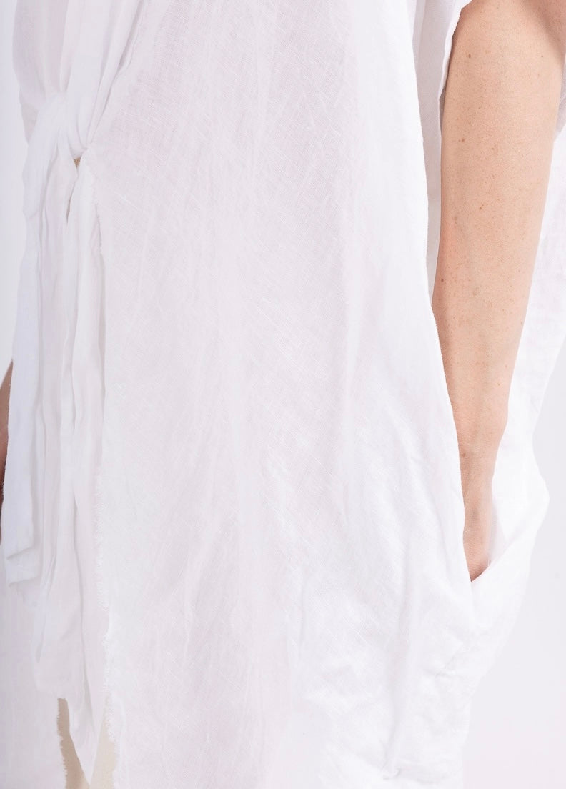 White long oversized cardigan linen vest
