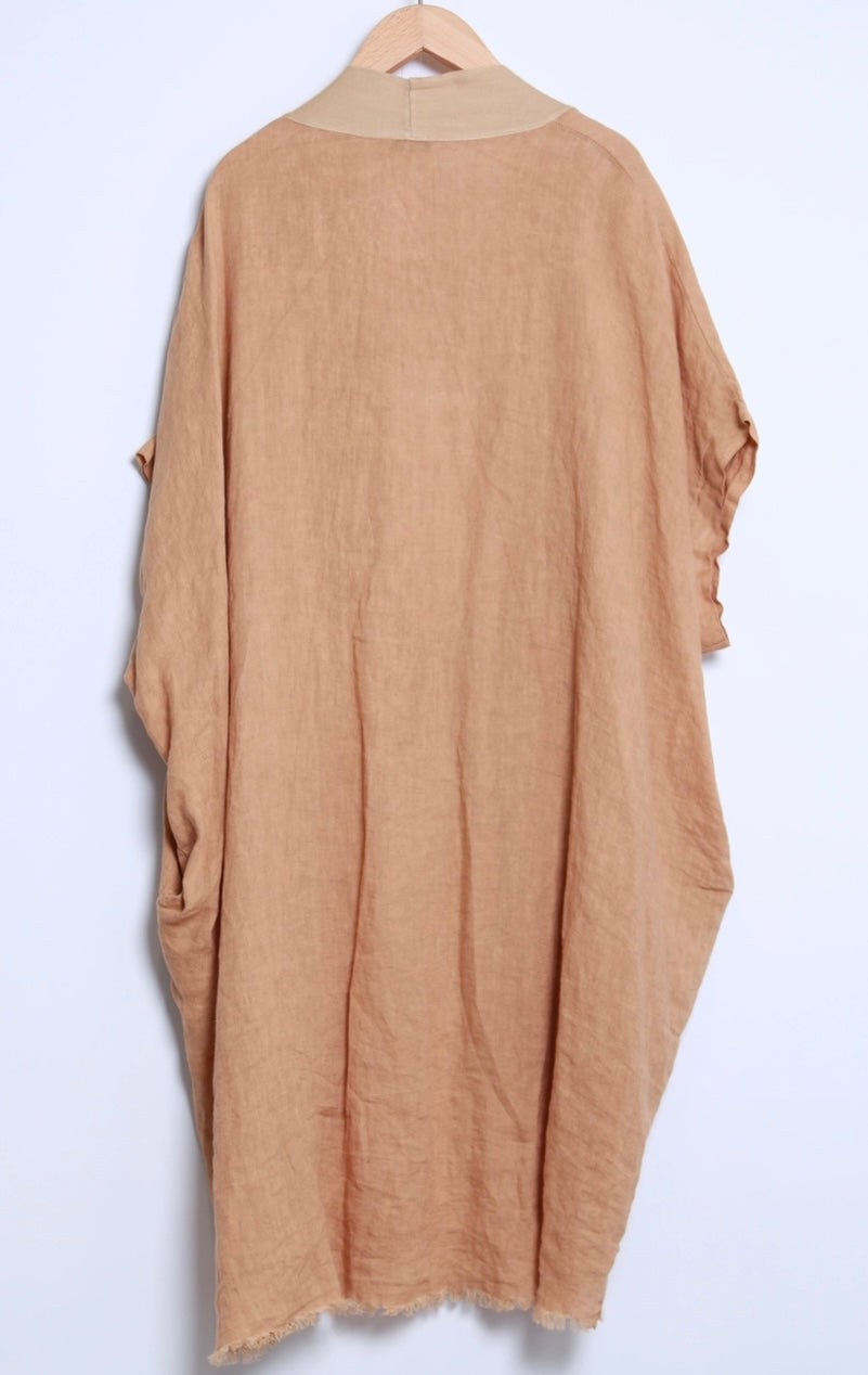 Camel long oversized cardigan linen vest
