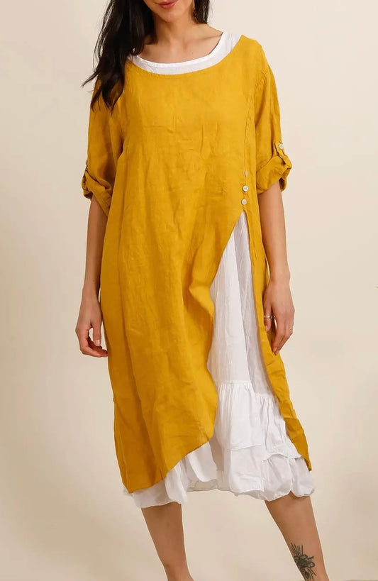 Made in Italy linen dress - mustard