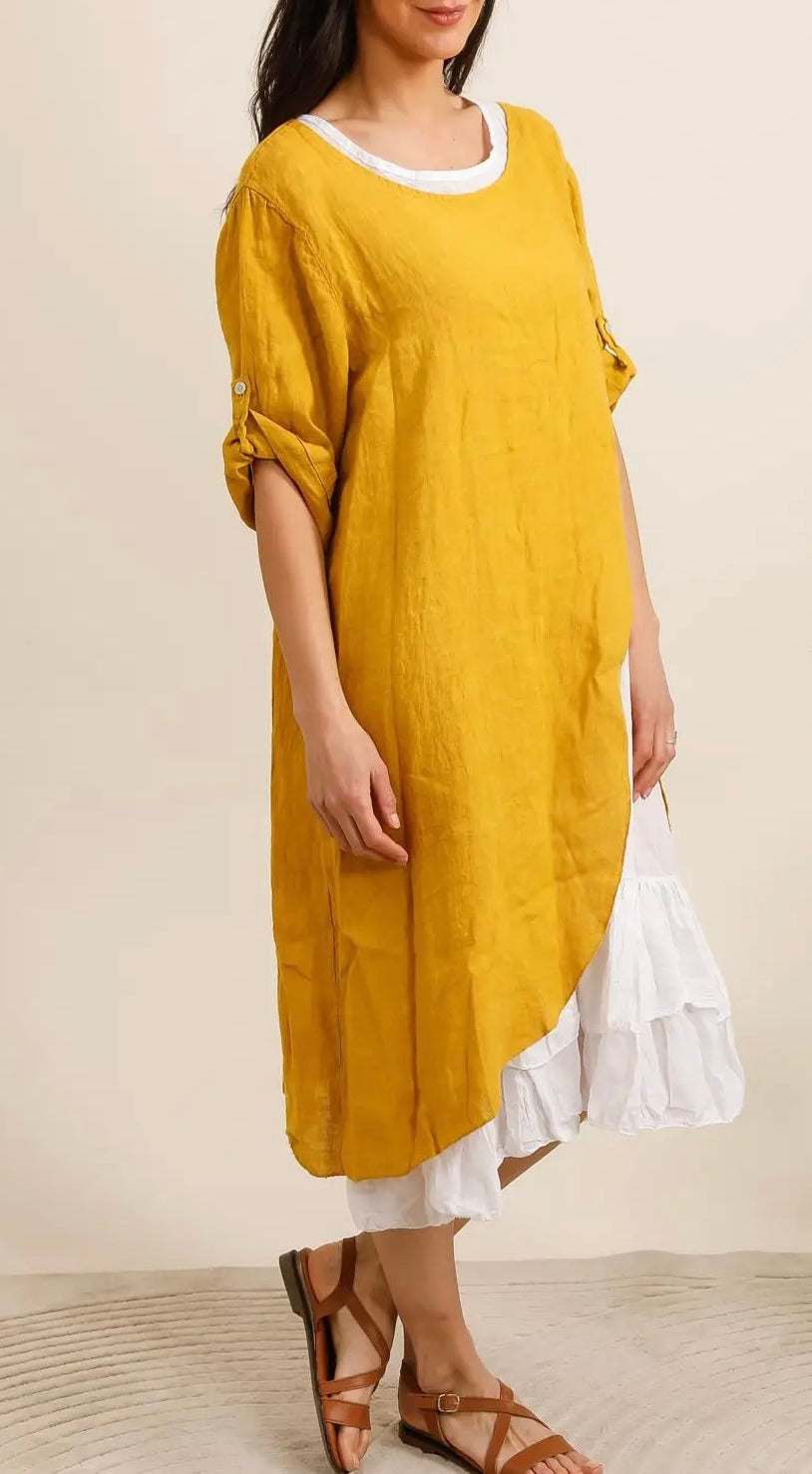 Made in Italy linen dress - mustard