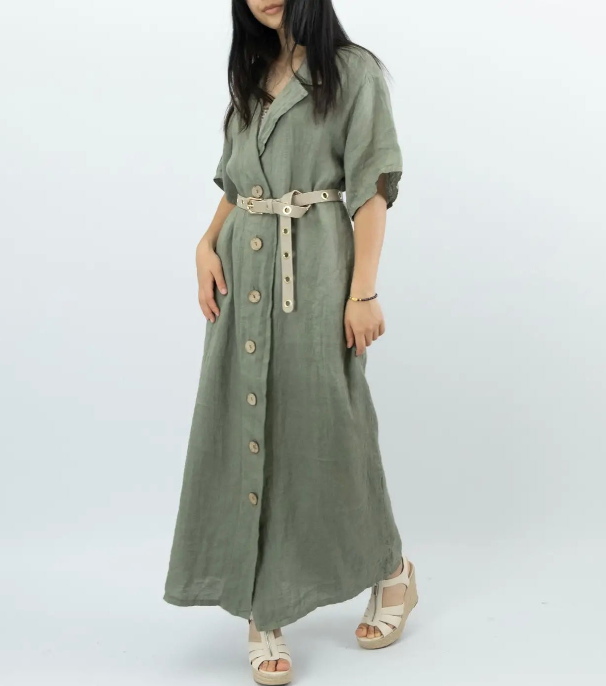 Linen Dress with Button - 5 colours