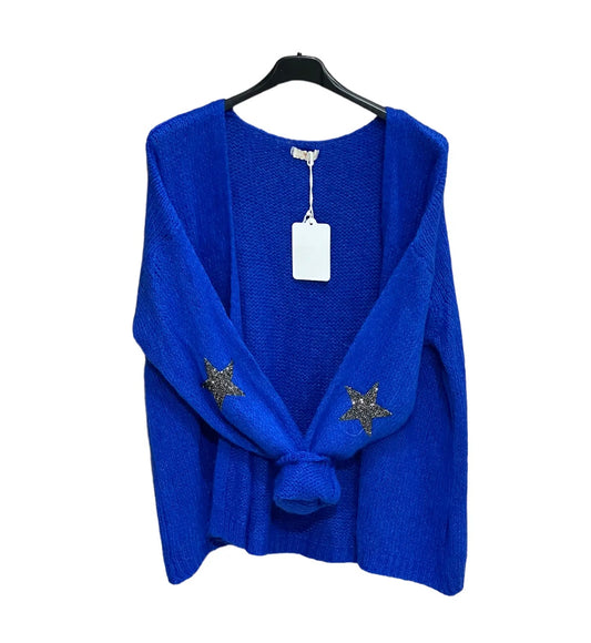 Mohair cardigan with stars - royal blue