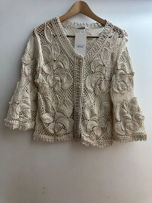 Beige bohemian crochet vest