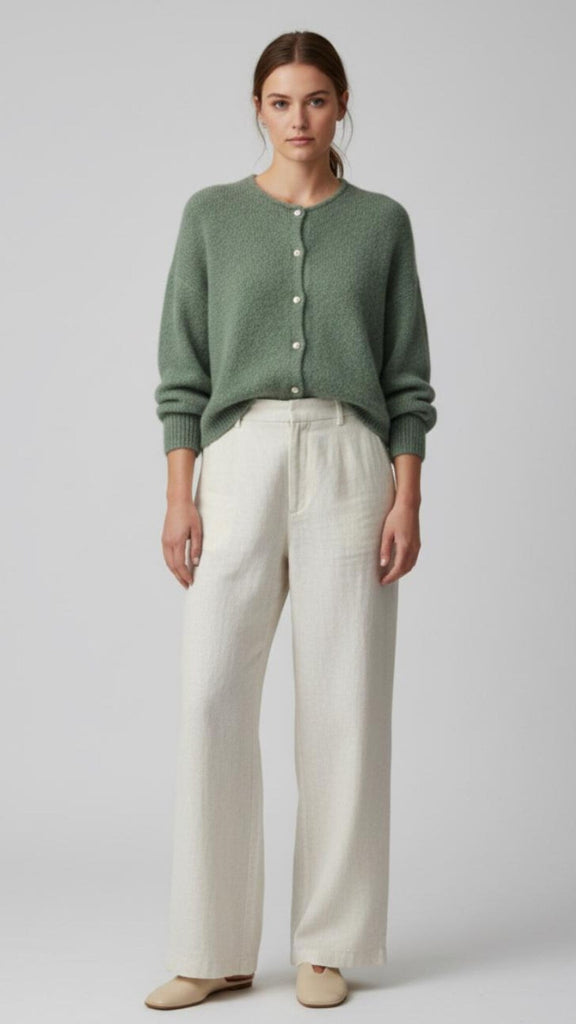 Sage green alpaca mix cardigan with buttons