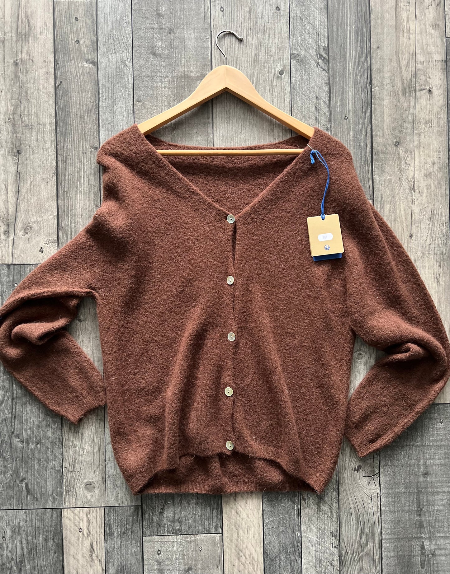 Chocolate brown v-neck alpaca cardigan with buttons