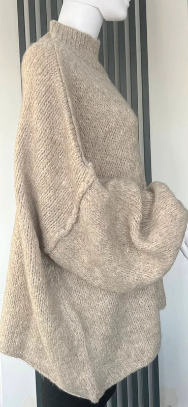 Oversized beige high neck sweater