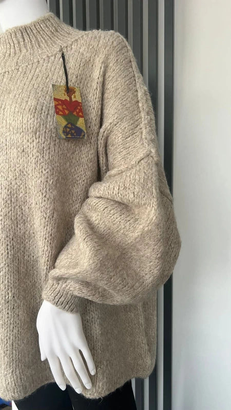 Oversized beige high neck sweater