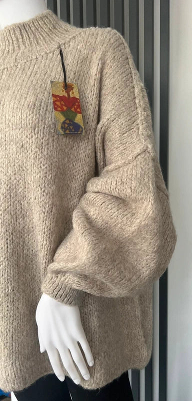 Oversized beige high neck sweater