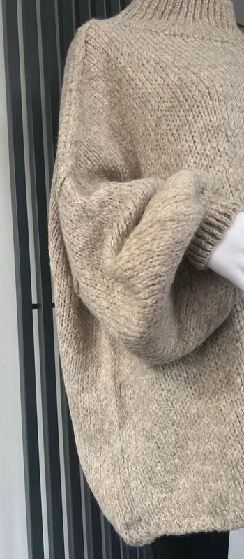 Oversized beige high neck sweater