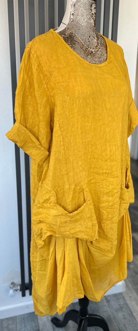 100% linen dress - mustard