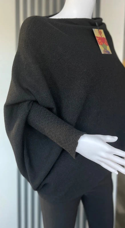 Black asymmetrical jumper with batwing sleeves