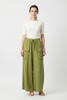 100% linen wide-leg summer trousers - olive green