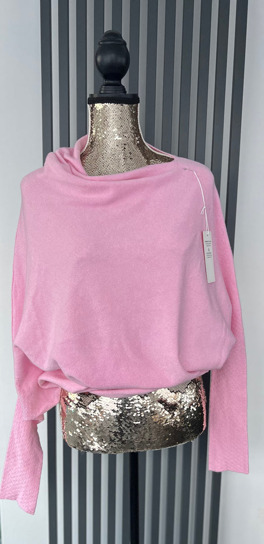Baby pink asymmetrical batwing sleeve jumper