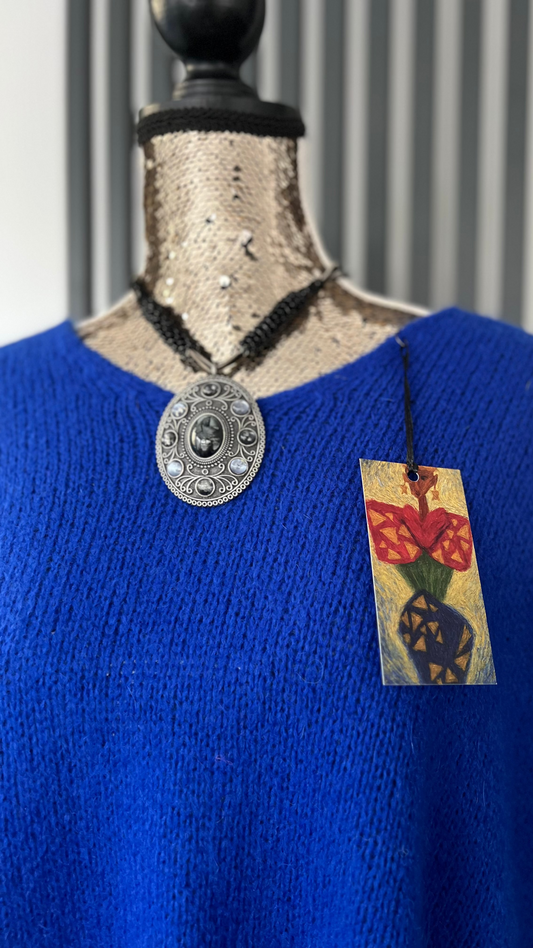 Royal blue mohair v-neck sleeveless jumper