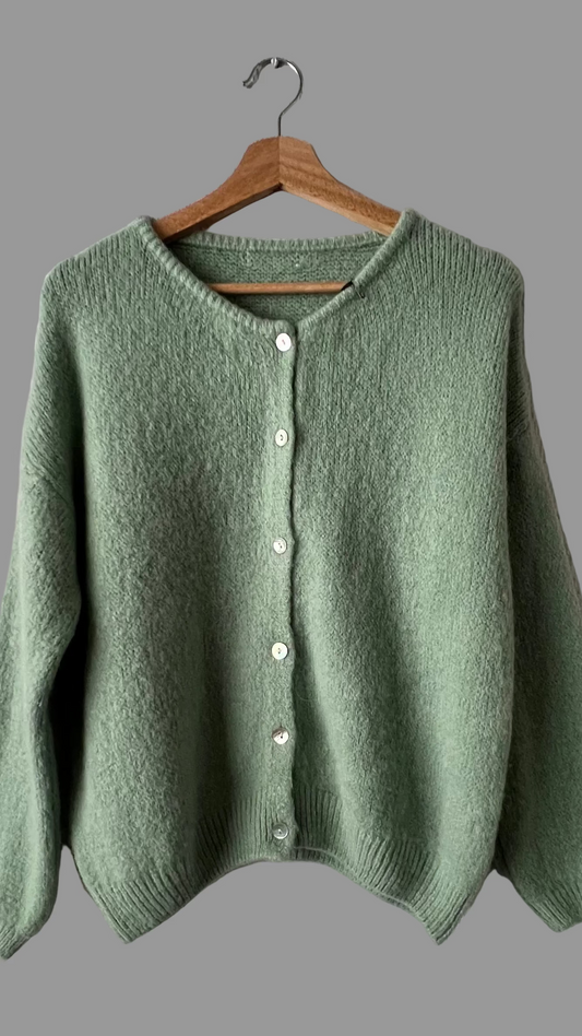 Sage green alpaca mix cardigan with buttons