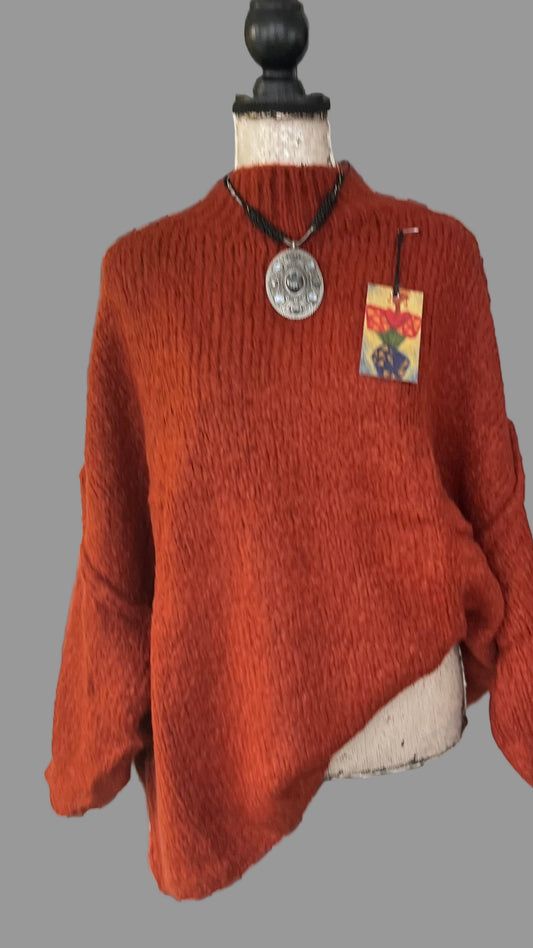 Oversized rust high neck sweater
