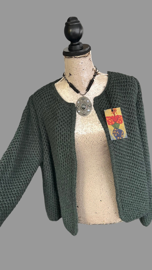 Dark green wool knitted cardigan