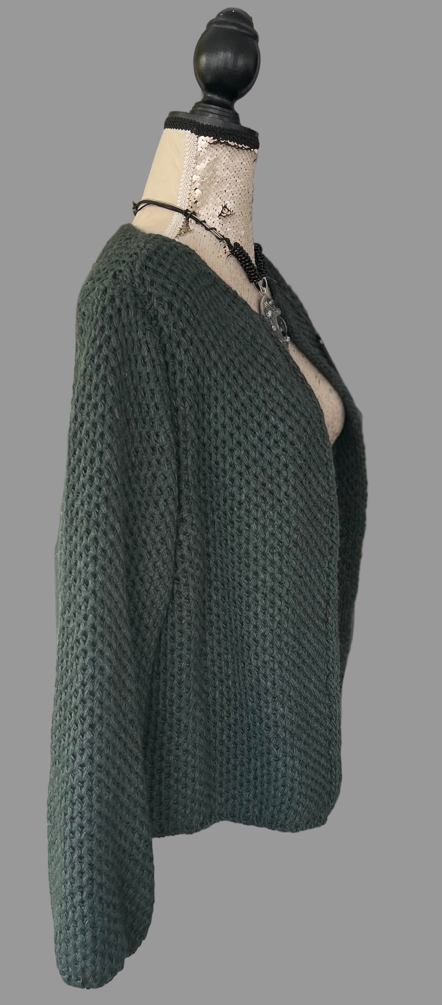 Dark green wool knitted cardigan