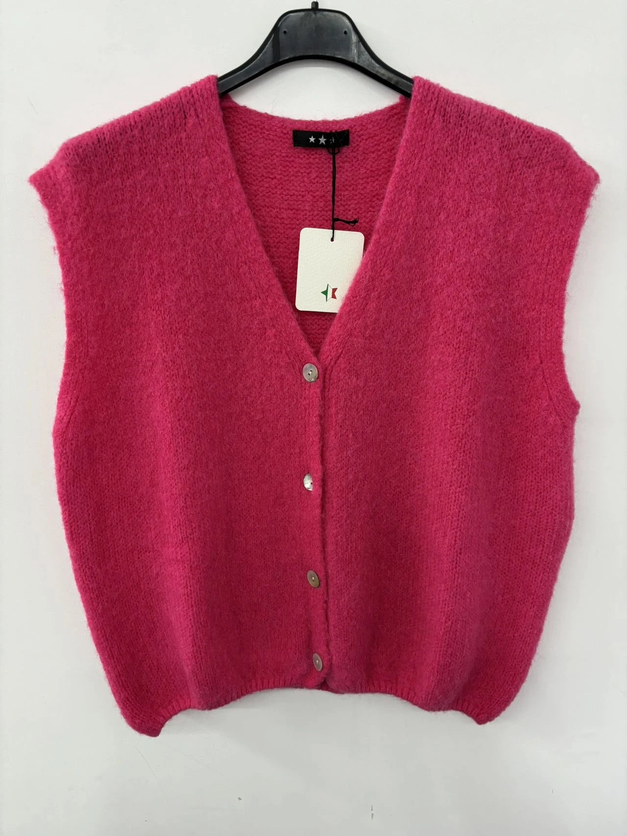 Sleeveless pink Jumper Alpaca Tank Top buttoned fuchsia vest
