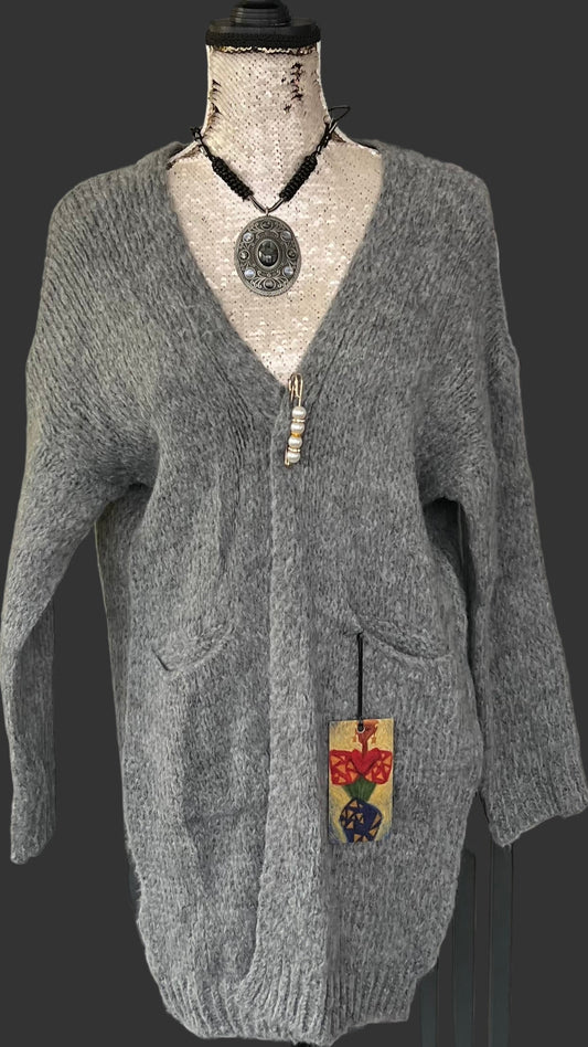 Grey mohair cardigan with pockets