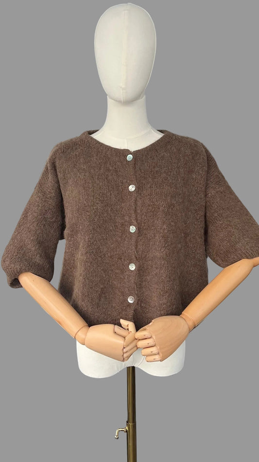 Chocolate brown alpaca knitted cardigan with buttons
