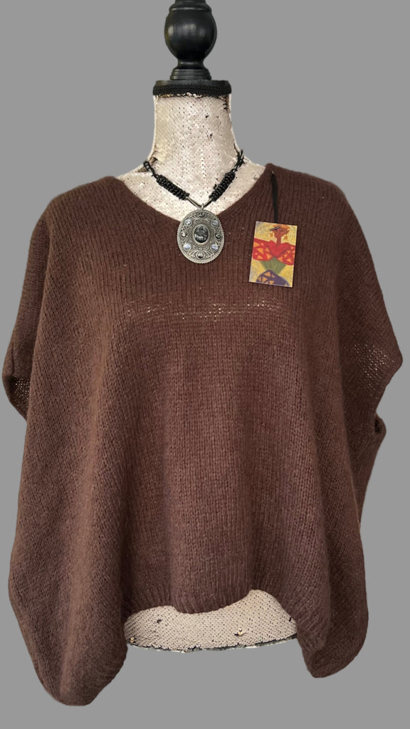 Chocolate brown mohair v-neck sleeveless jumper
