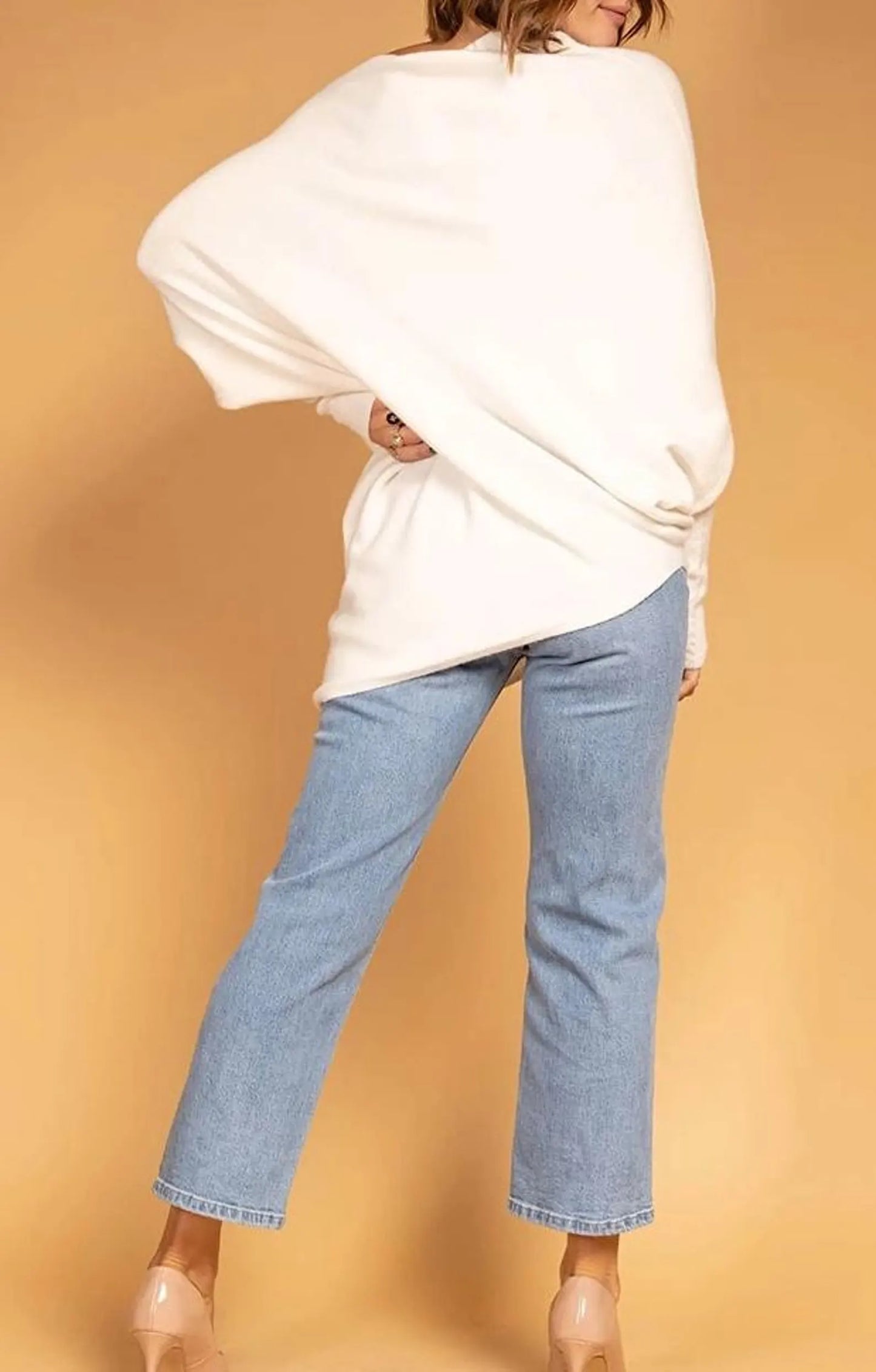 Off white asymmetrical batwing sleeve jumper