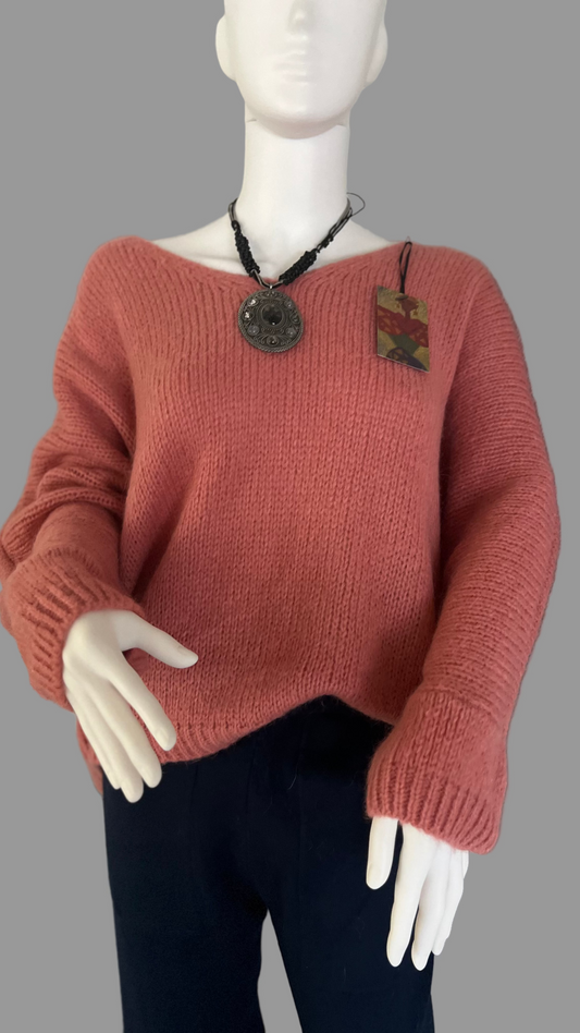 Oversized Mohair V-Neck Jumper - rose pink