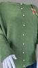 Khaki green jumper with elegant pearl detailing on the back