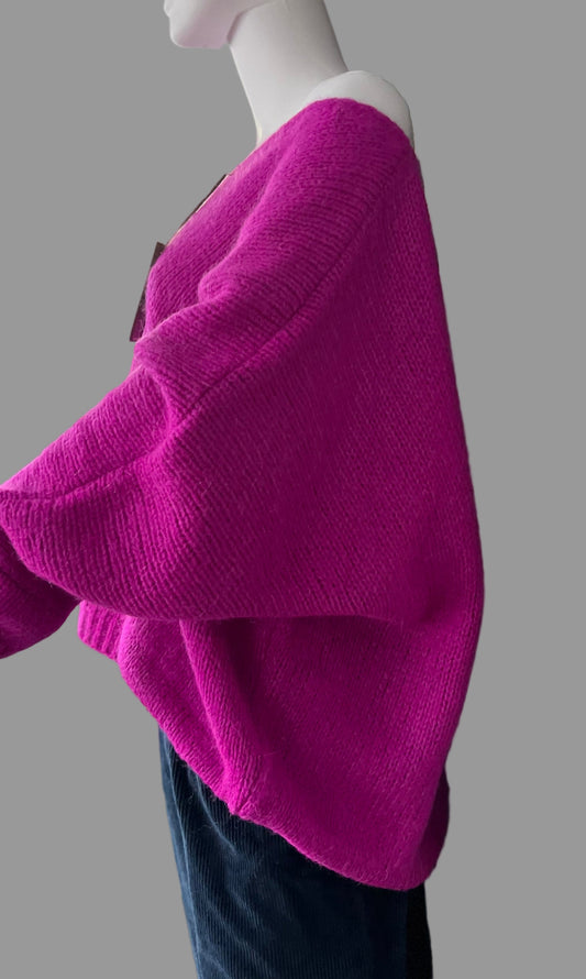 Oversized Mohair V-Neck Jumper - magenta