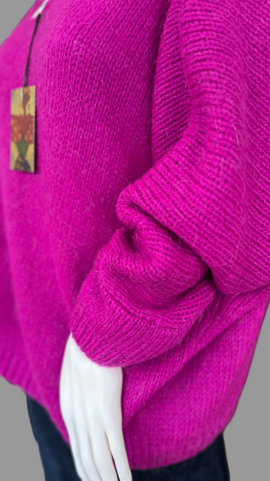 Oversized Mohair V-Neck Jumper - magenta