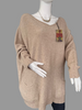 Oversized Fine Knit Jumper Relaxed Fit Beige Plus size Sweater with Pockets